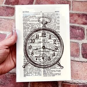 Time Theme - Elegant Alarm Clock - Upcycled Dictionary Art Print - Mini Poster